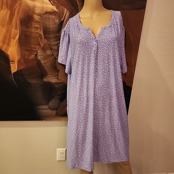 Croft And Barrow Nightgown 1x Purple Hearts Sleepwear Pj - Picture 1 of 6